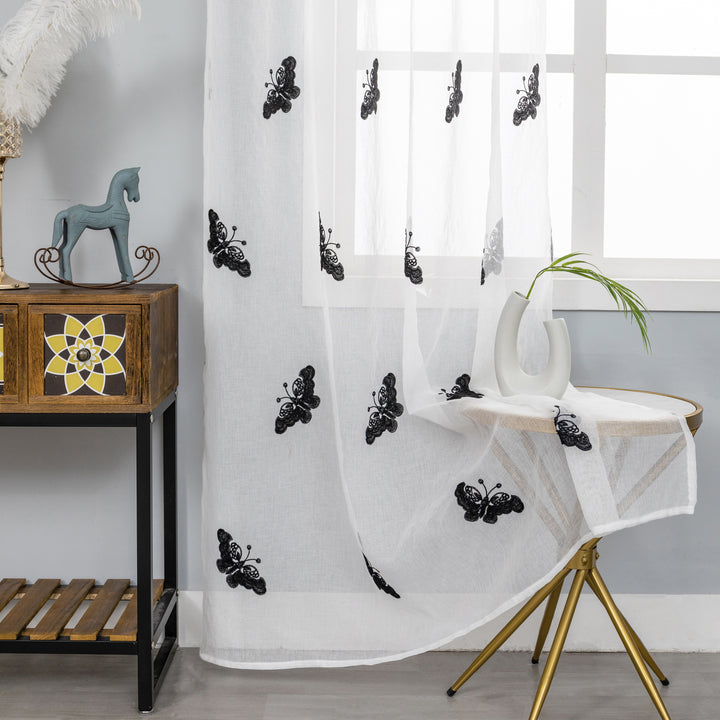TENDA BIANCA FILTRANTE FANTASIA FARFALLE 1 PANNELLO 140X285CM NERO