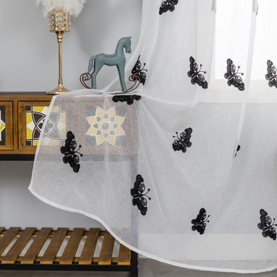 TENDA BIANCA FILTRANTE FANTASIA FARFALLE 140X285CM NERO