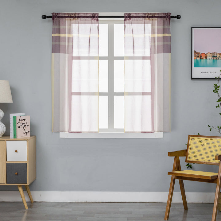 COPPIA TENDE DELO TRASPARENTI A RIGHE COLORATE 2X70X140CM MARRONE E CREMA