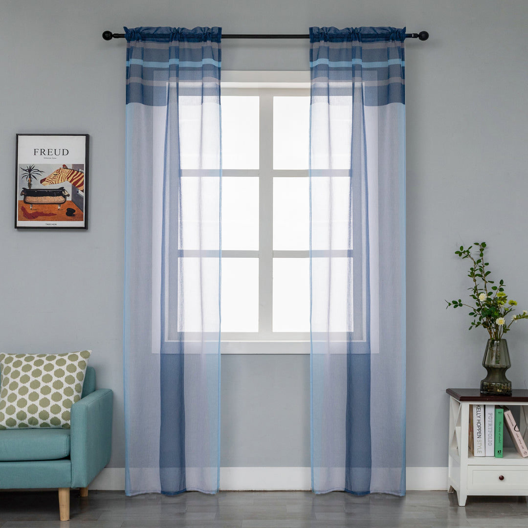 COPPIA TENDE DELO TRASPARENTI A RIGHE COLORATE 2X70X240CM BLU BLU E GRIGIO