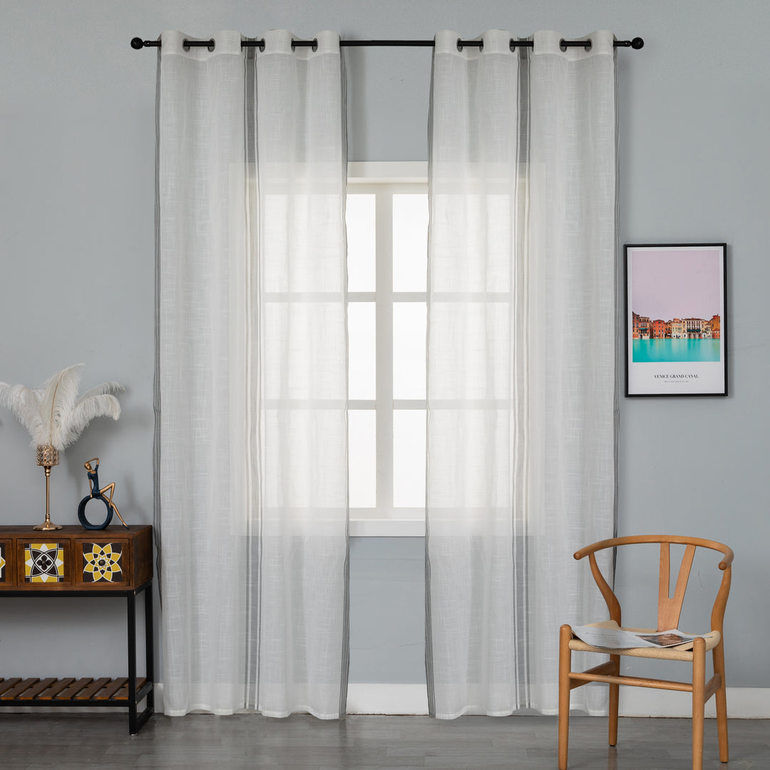 TENDA BIANCA FILTRANTE MISTO LINO A RIGHE 1 PANNELLO 140X275CM GRIGIO