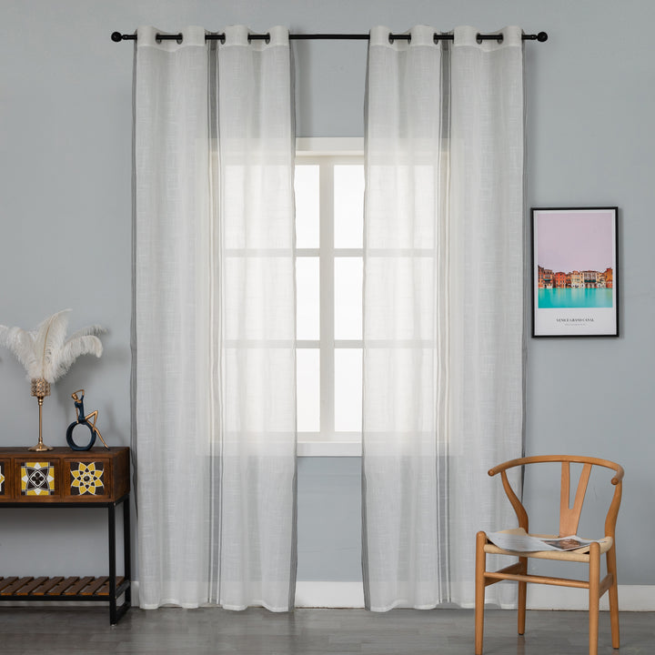 TENDA BIANCA FILTRANTE MISTO LINO A RIGHE 1 PANNELLO 140X275CM GRIGIO