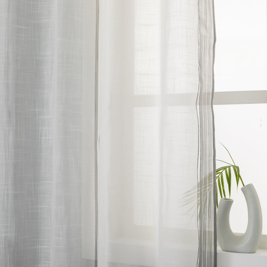 COPPIA TENDE BIANCHE FILTRANTI MISTO LINO A RIGHE 2X60X150CM GRIGIO