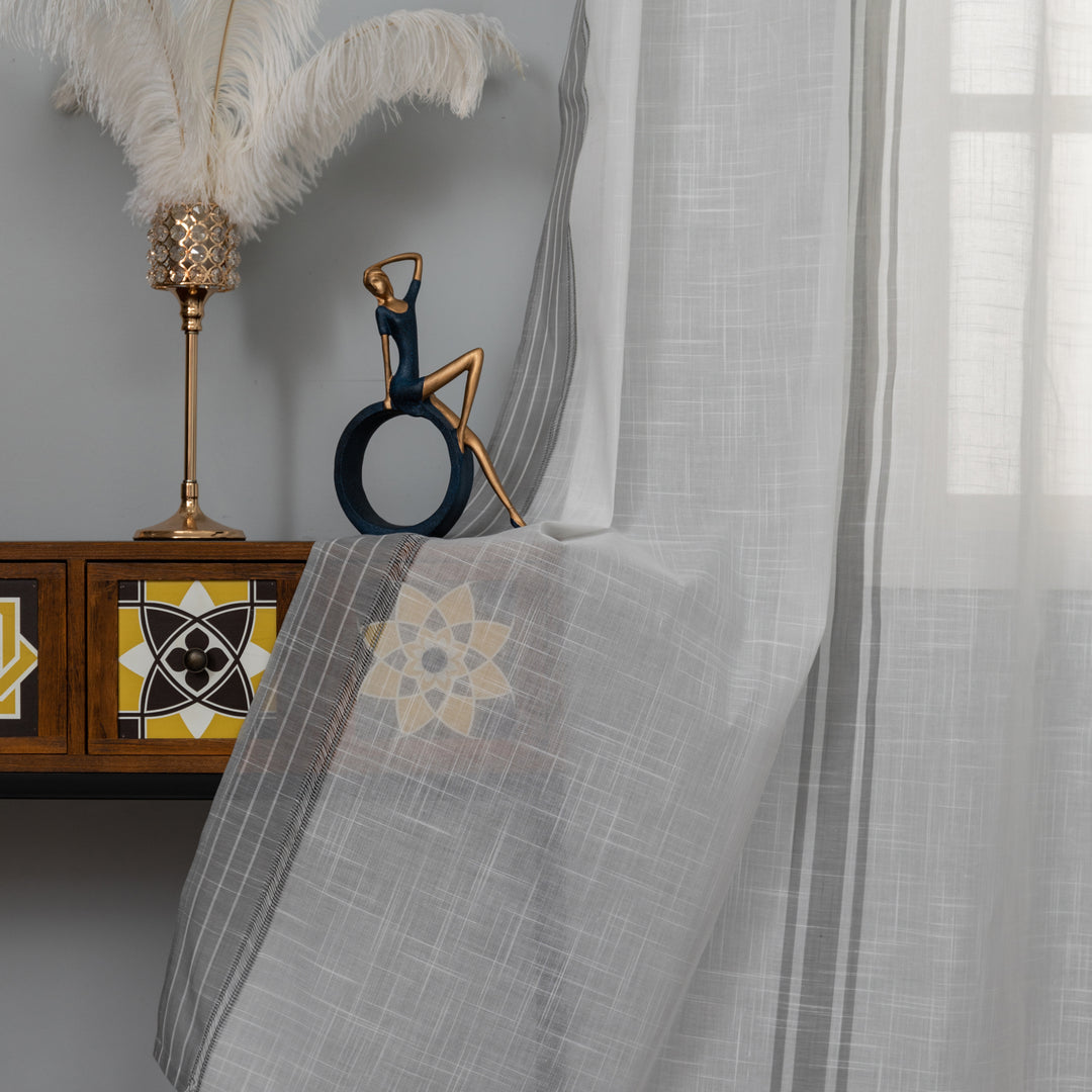 TENDA BIANCA FILTRANTE MISTO LINO A RIGHE 1 PANNELLO 140X275CM GRIGIO