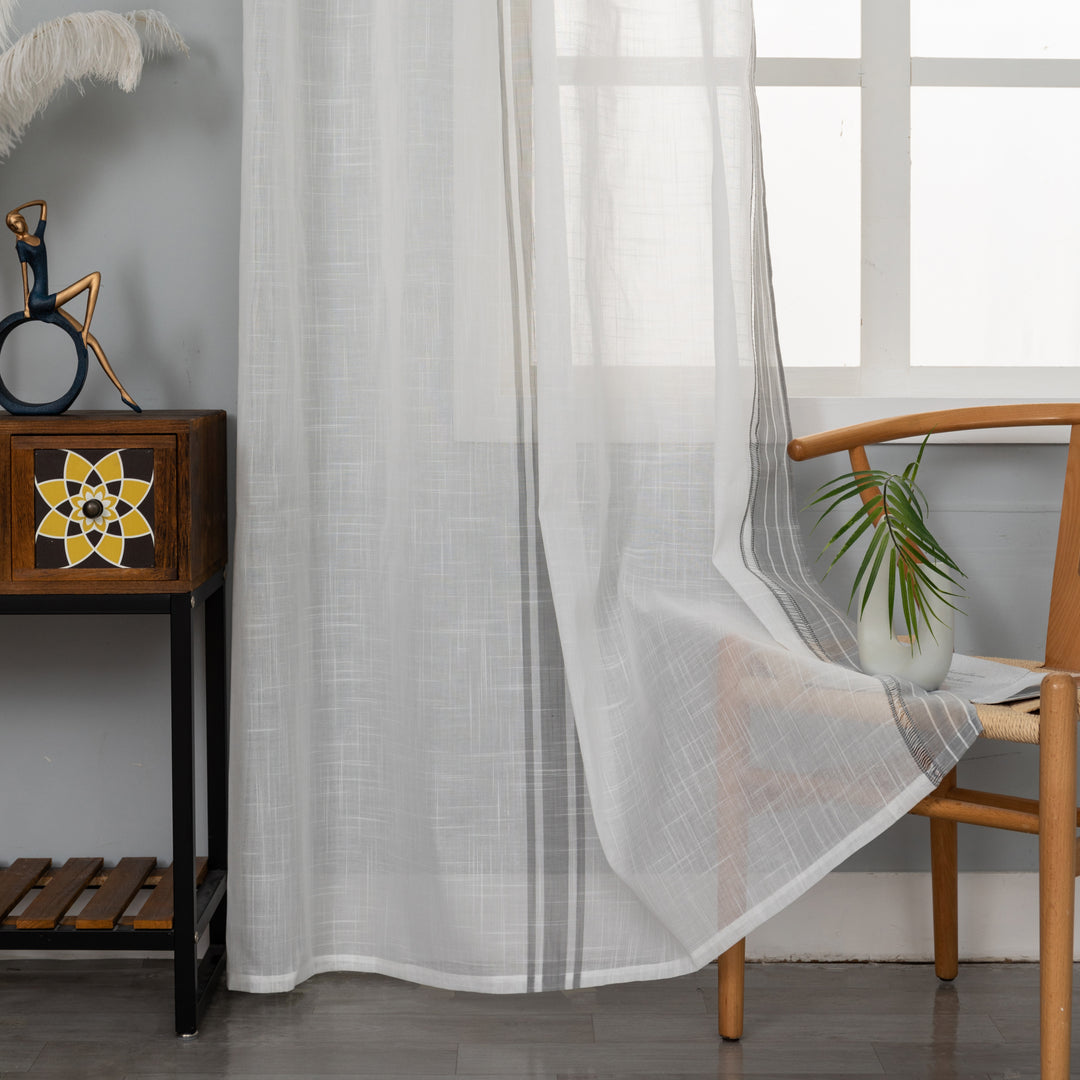 TENDA BIANCA FILTRANTE MISTO LINO A RIGHE 1 PANNELLO 140X275CM GRIGIO
