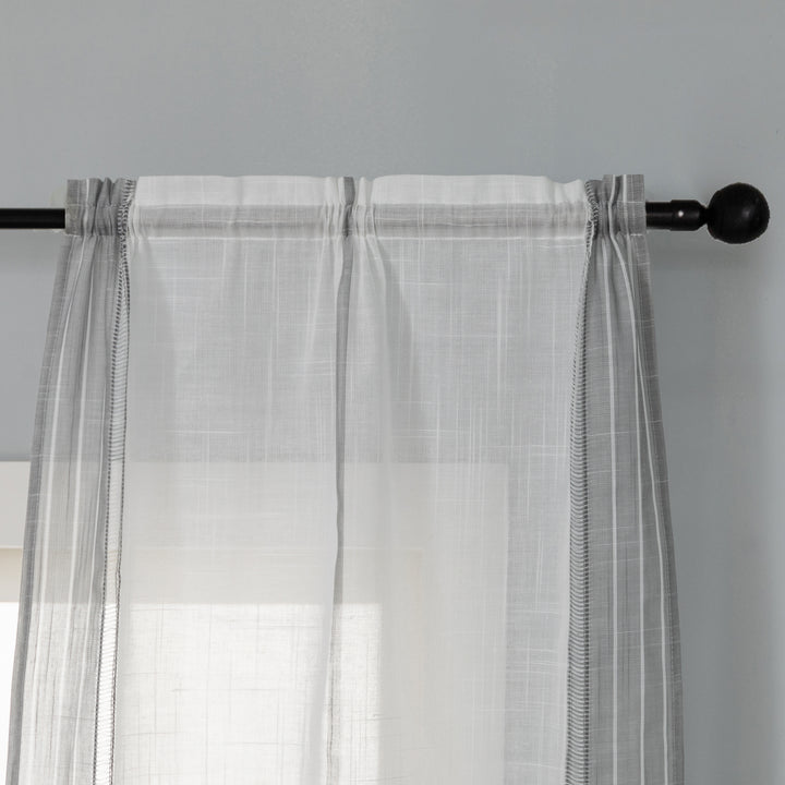 COPPIA TENDE BIANCHE FILTRANTI MISTO LINO A RIGHE 2X60X240CM GRIGIO