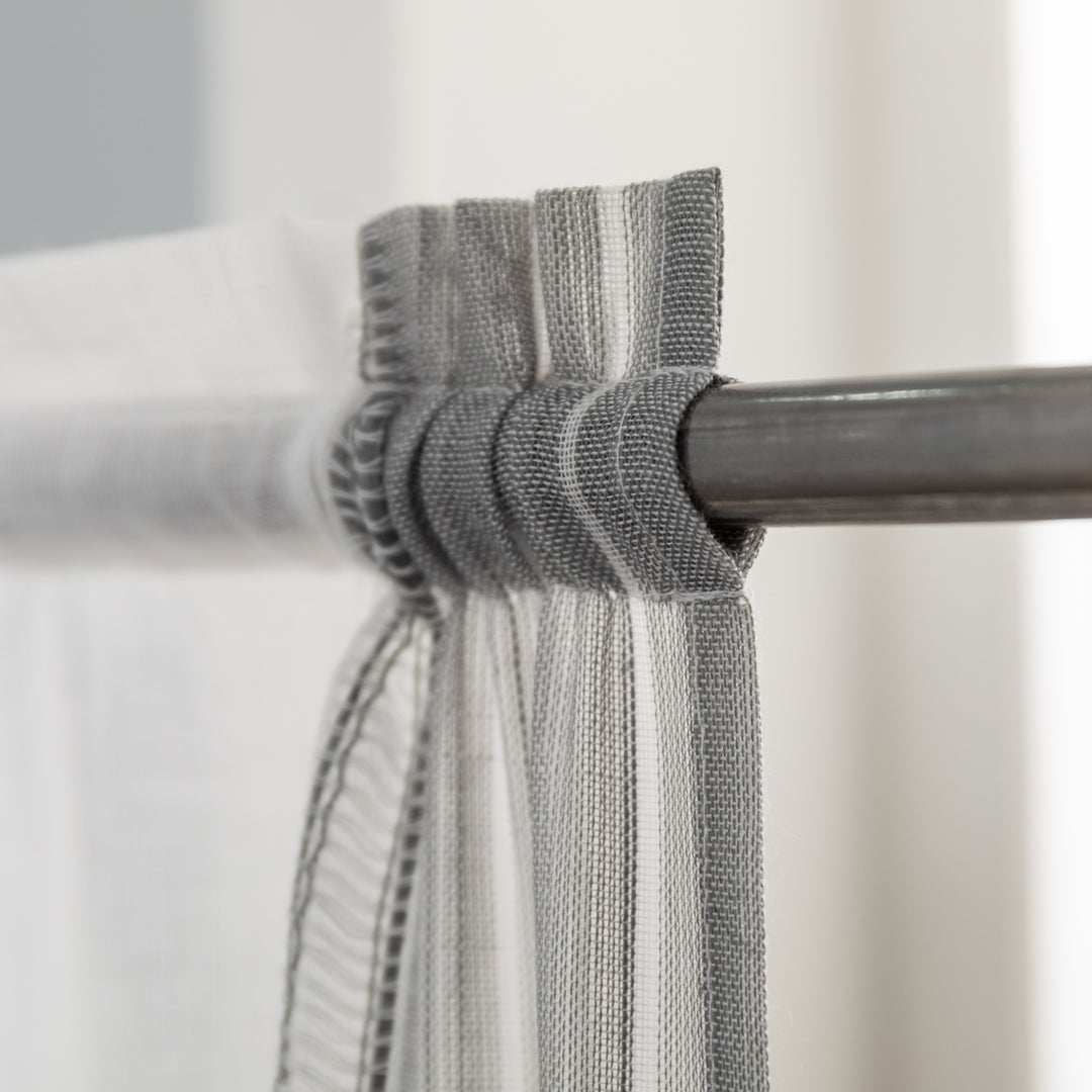COPPIA TENDE BIANCHE FILTRANTI MISTO LINO A RIGHE 2X60X150CM GRIGIO
