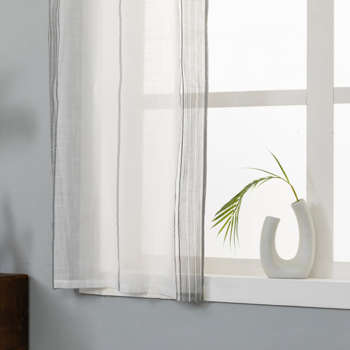 COPPIA TENDE BIANCHE FILTRANTI MISTO LINO A RIGHE 2X60X150CM GRIGIO