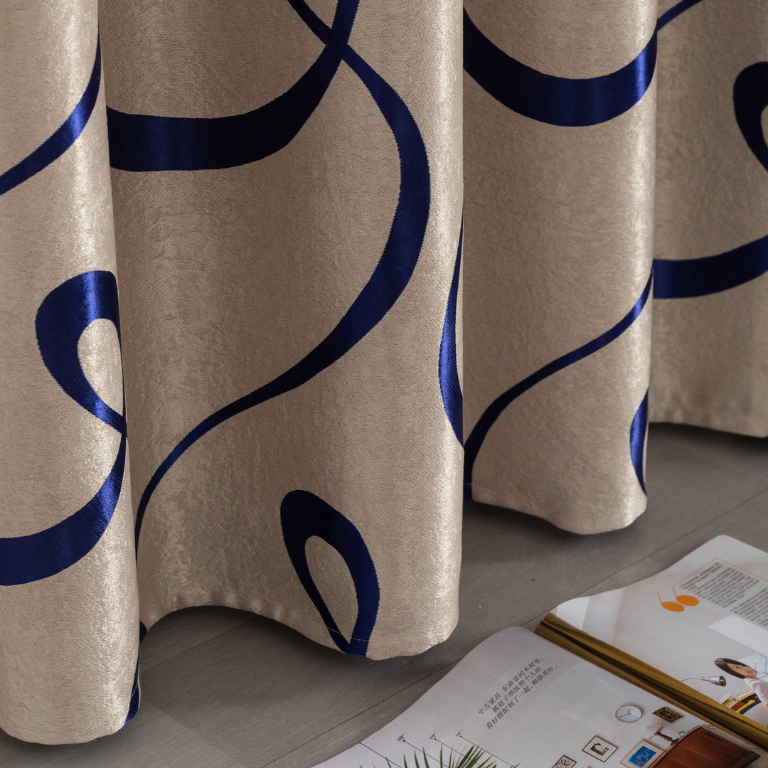TENDA SEMI OSCURANTE FANTASIA CURVILINEA 1 PANNELLO 140X275CM BEIGE E BLU