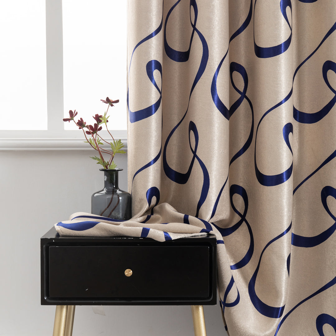 TENDA SEMI OSCURANTE FANTASIA CURVILINEA 1 PANNELLO 140X275CM BEIGE E BLU