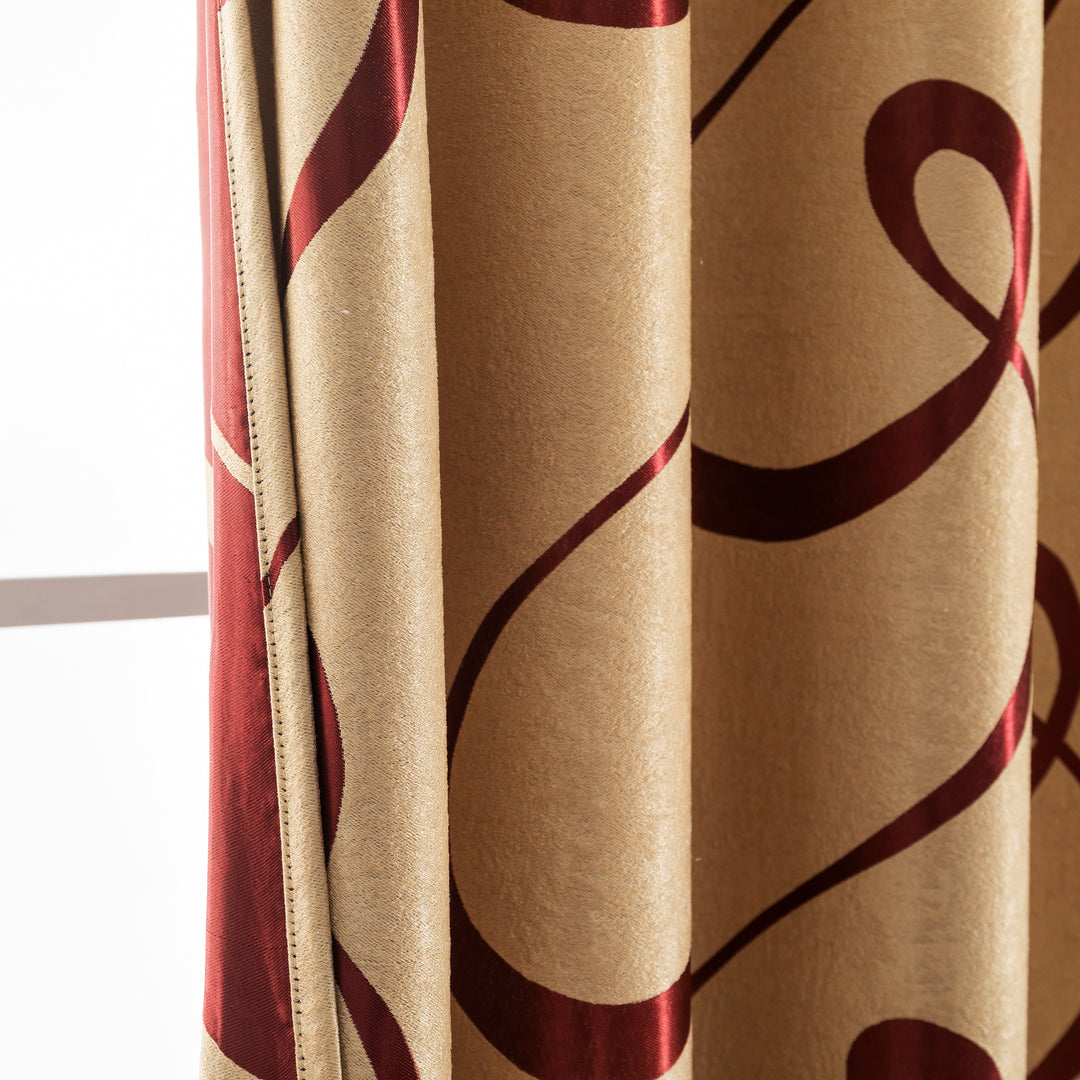 COPPIA TENDE SEMI OSCURANTI FANTASIA CURVILINEA 2X70X145CM ORO E ROSSO