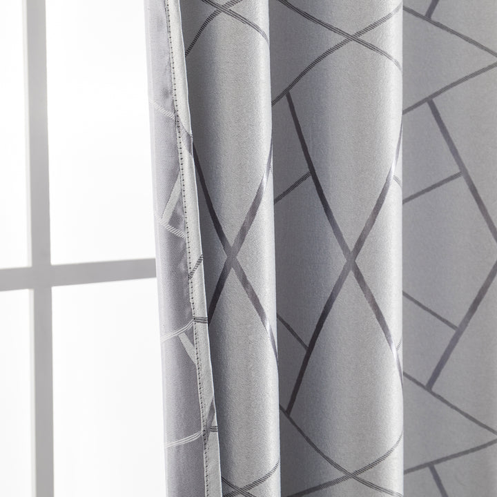 COPPIA TENDE USTICA SEMI OSCURANTI FANTASIA GEOMETRICA 2X70X145CM GRIGIO E ARGENTO