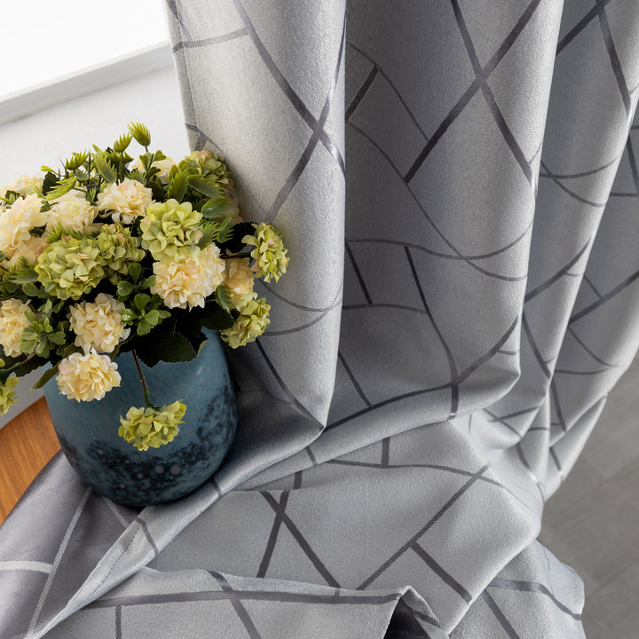 TENDA USTICA SEMI OSCURANTE FANTASIA GEOMETRICA 1 PANNELLO 140X275CM GRIGIO E ARGENTO