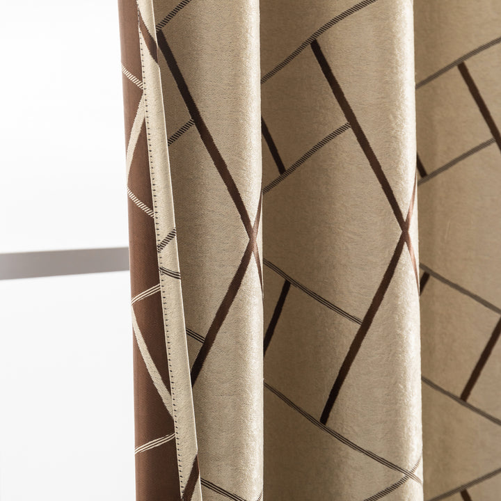 COPPIA TENDE USTICA SEMI OSCURANTI FANTASIA GEOMETRICA 2X70X235CM BEIGE E MARRONE