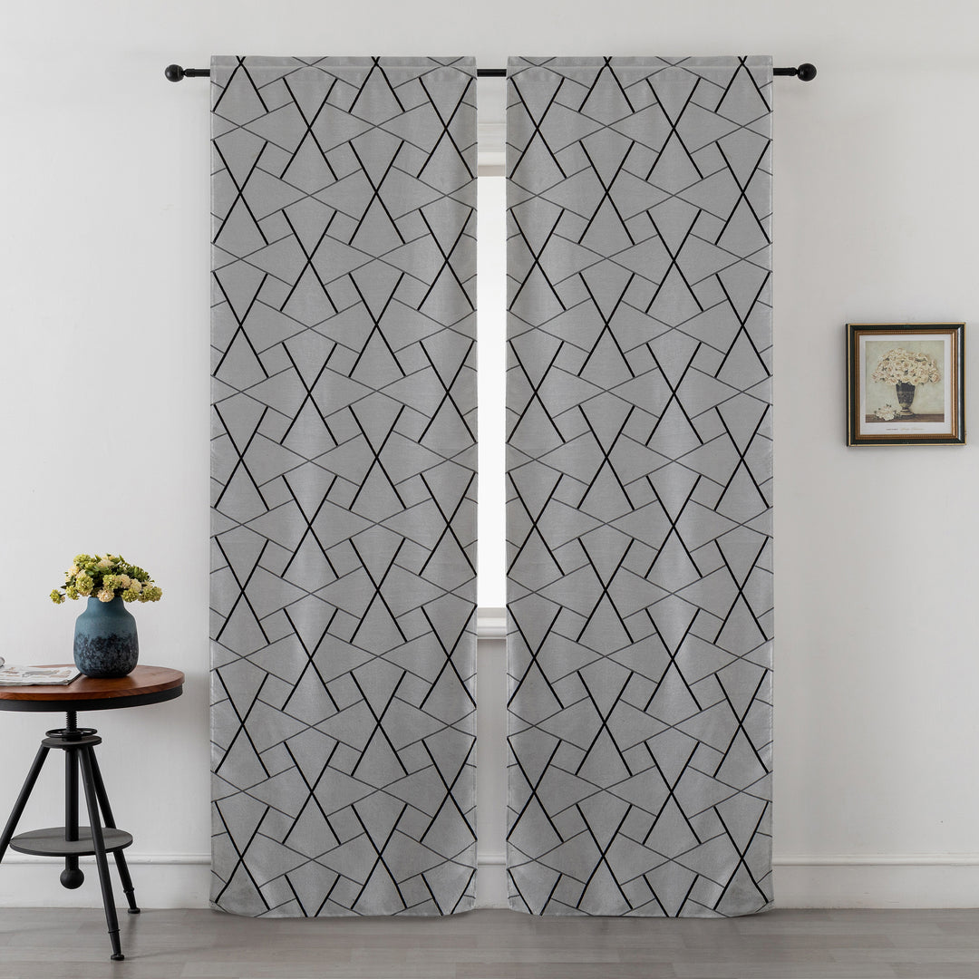 COPPIA TENDE USTICA SEMI OSCURANTI FANTASIA GEOMETRICA 2X70X235CM GRIGIO E NERO