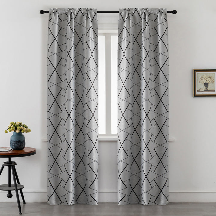 COPPIA TENDE USTICA SEMI OSCURANTI FANTASIA GEOMETRICA 2X70X235CM GRIGIO E NERO