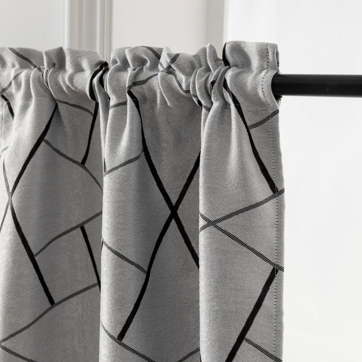 Tende Semi Oscuranti Grigie Con Stampa Geometrica Nera - Set 2 Pannelli 70x148 Cm Per Casa - Foto 7