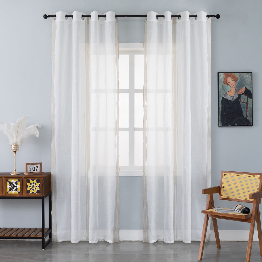 TENDA BIANCA FILTRANTE MISTO LINO A RIGHE 1 PANNELLO 140X275CM BEIGE