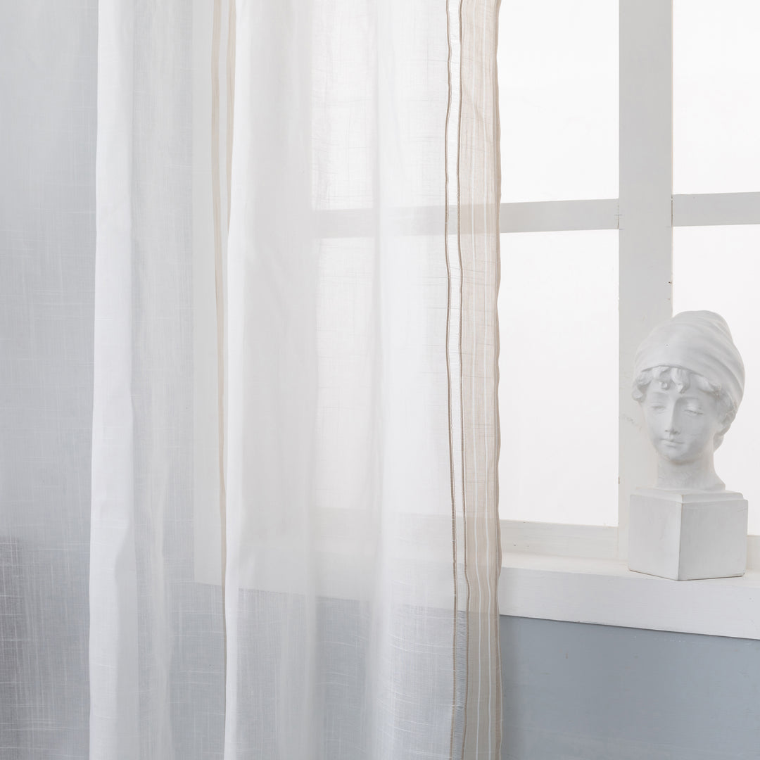 TENDA BIANCA FILTRANTE MISTO LINO A RIGHE 1 PANNELLO 140X275CM BEIGE