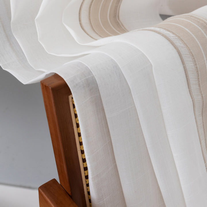 COPPIA TENDE BIANCHE FILTRANTI MISTO LINO A RIGHE 2X60X240CM BEIGE