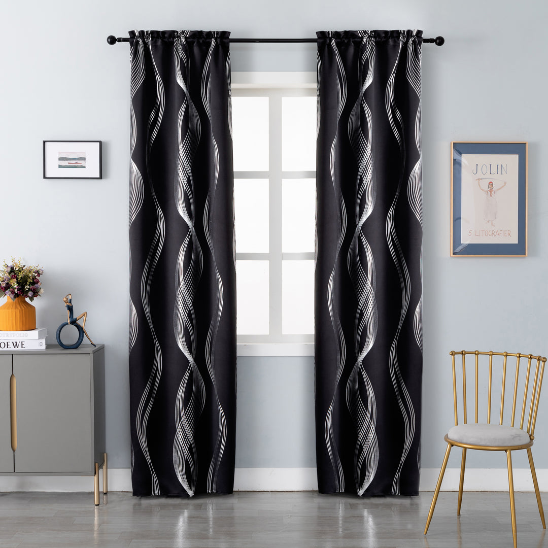 COPPIA TENDE DOMINICA OSCURANTI FANTASIA ONDE 2X70X235CM NERO