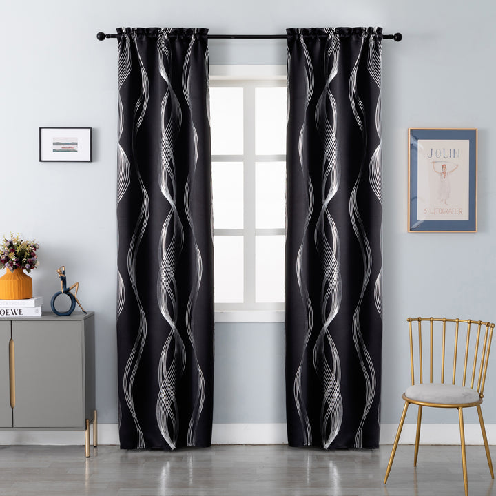 COPPIA TENDE DOMINICA OSCURANTI FANTASIA ONDE 2X70X235CM NERO