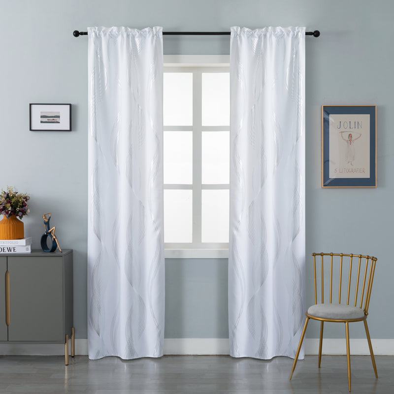 COPPIA TENDE DOMINICA SEMI OSCURANTI FANTASIA ONDE 2X70X235CM BIANCO