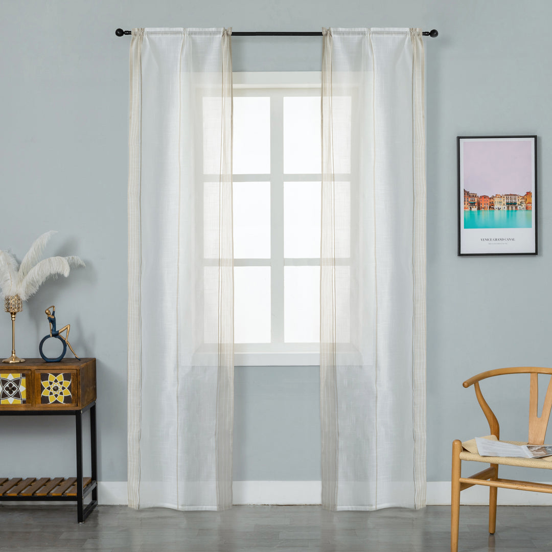 COPPIA TENDE BIANCHE FILTRANTI MISTO LINO A RIGHE 2X60X240CM BEIGE