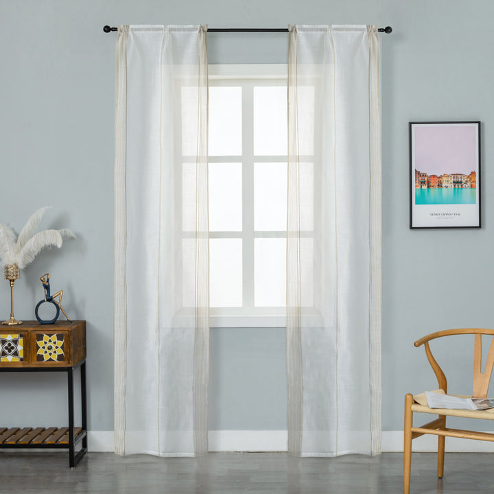 COPPIA TENDE BIANCHE FILTRANTI MISTO LINO A RIGHE 2X60X240CM BEIGE
