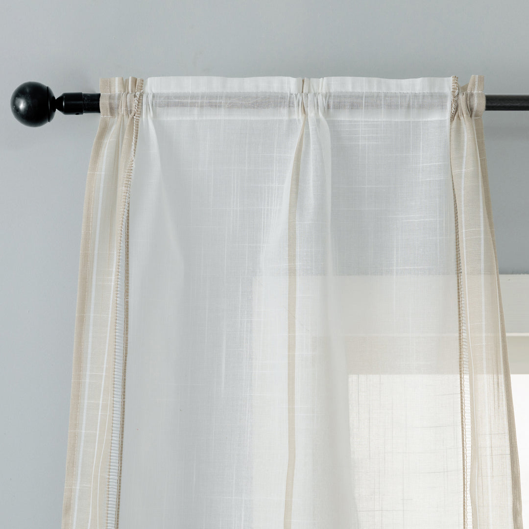 COPPIA TENDE BIANCHE FILTRANTI MISTO LINO A RIGHE 2X60X150CM BEIGE