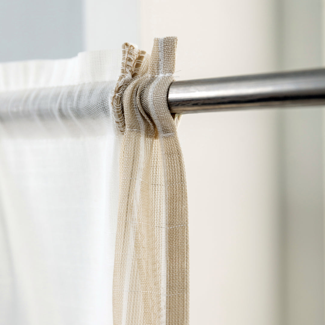COPPIA TENDE BIANCHE FILTRANTI MISTO LINO A RIGHE 2X60X240CM BEIGE