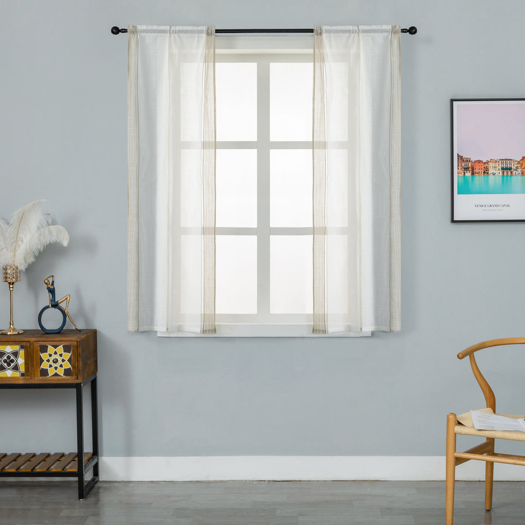 COPPIA TENDE BIANCHE FILTRANTI MISTO LINO A RIGHE 2X60X150CM BEIGE