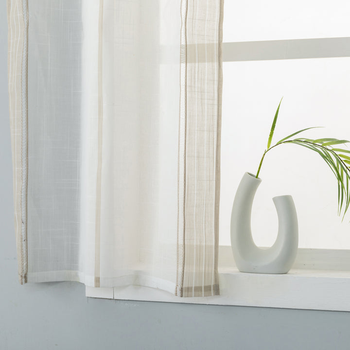 COPPIA TENDE BIANCHE FILTRANTI MISTO LINO A RIGHE 2X60X150CM BEIGE