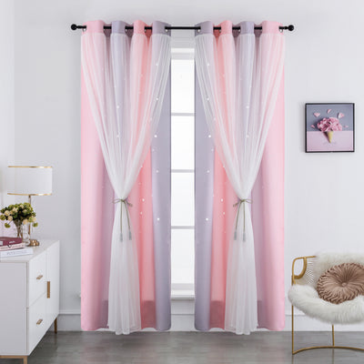 TENDA OSCURANTE ROSA-GRIGIA CON FORI A STELLE 140X285CM