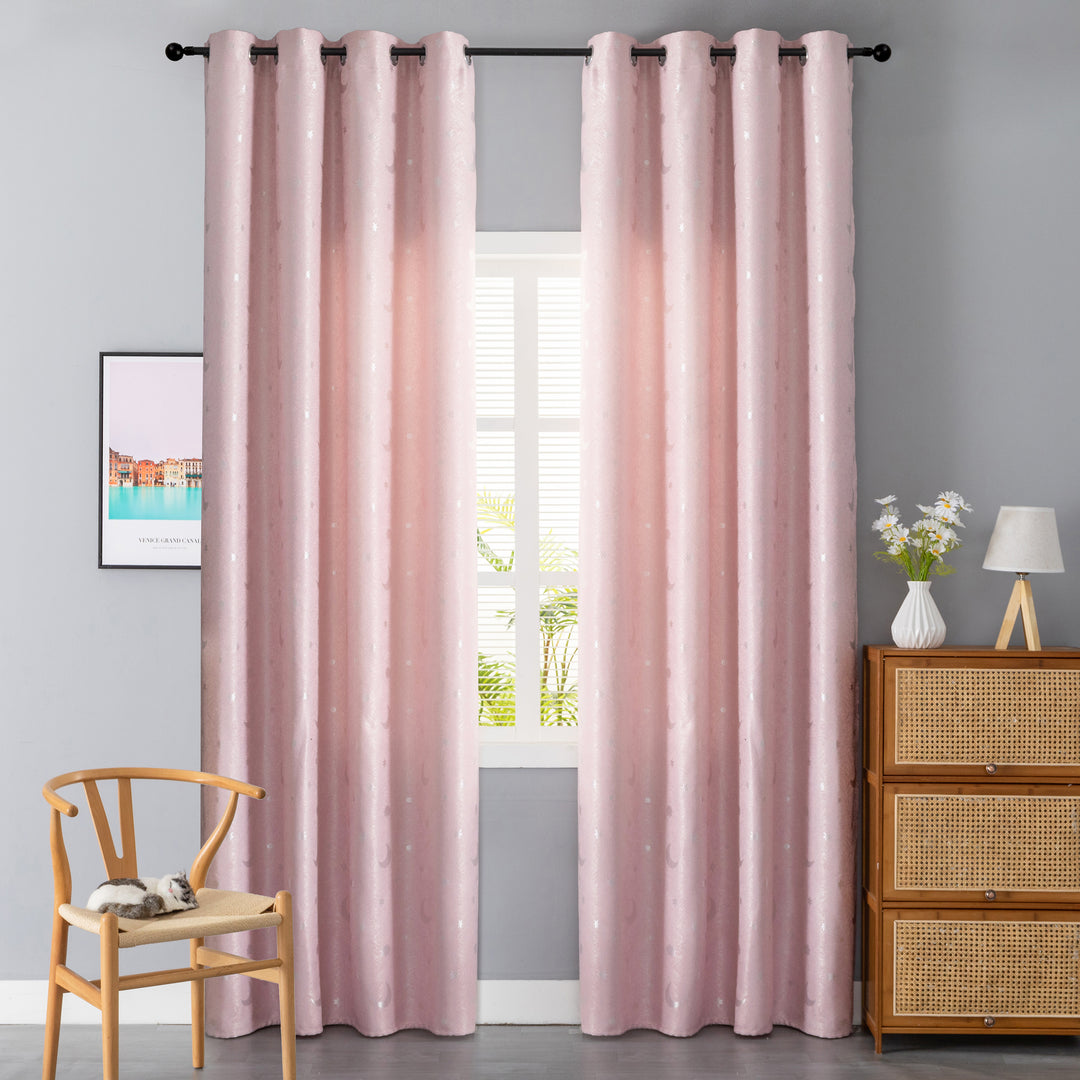 TENDA JACQUARD SEMI OSCURANTE FANTASIA LUNA E STELLE 1 PANNELLO 140X275CM ROSA