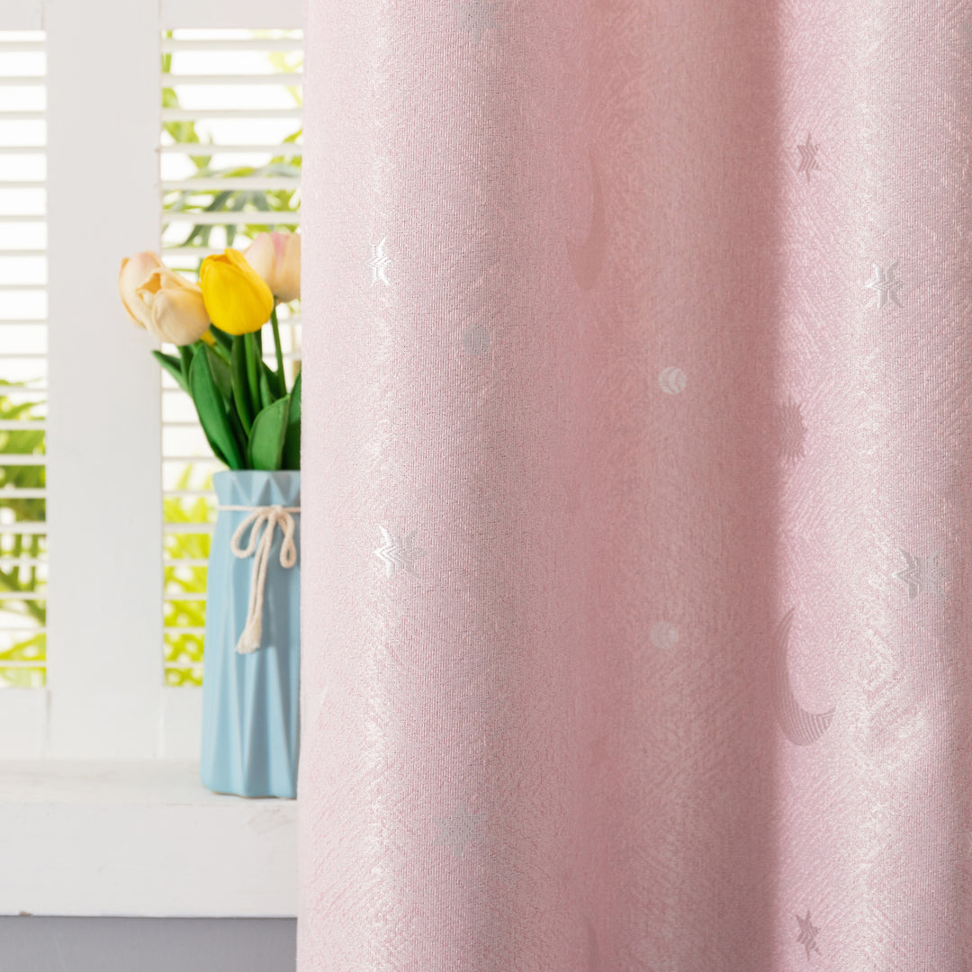 TENDA JACQUARD SEMI OSCURANTE FANTASIA LUNA E STELLE 1 PANNELLO 140X275CM ROSA