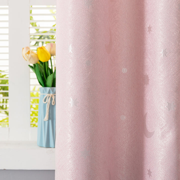 TENDA JACQUARD SEMI OSCURANTE FANTASIA LUNA E STELLE 1 PANNELLO 140X275CM ROSA