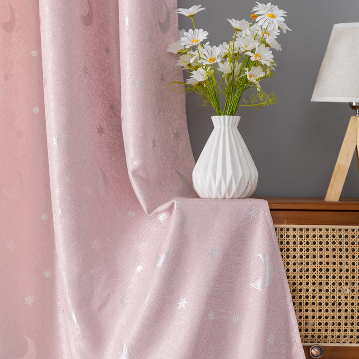 TENDA JACQUARD SEMI OSCURANTE FANTASIA LUNA E STELLE 1 PANNELLO 140X275CM ROSA