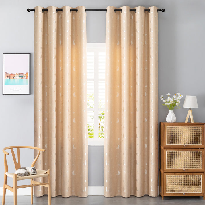 TENDA JACQUARD SEMI OSCURANTE FANTASIA LUNA E STELLE 1 PANNELLO 140X275CM BEIGE
