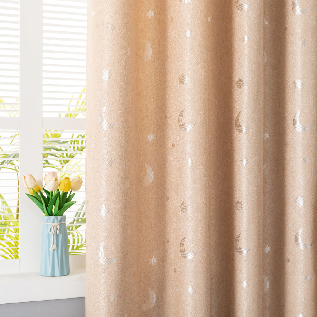 TENDA JACQUARD SEMI OSCURANTE FANTASIA LUNA E STELLE 1 PANNELLO 140X275CM BEIGE