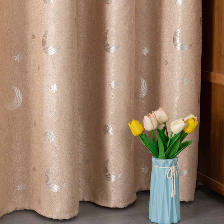 TENDA JACQUARD SEMI OSCURANTE FANTASIA LUNA E STELLE 1 PANNELLO 140X275CM BEIGE