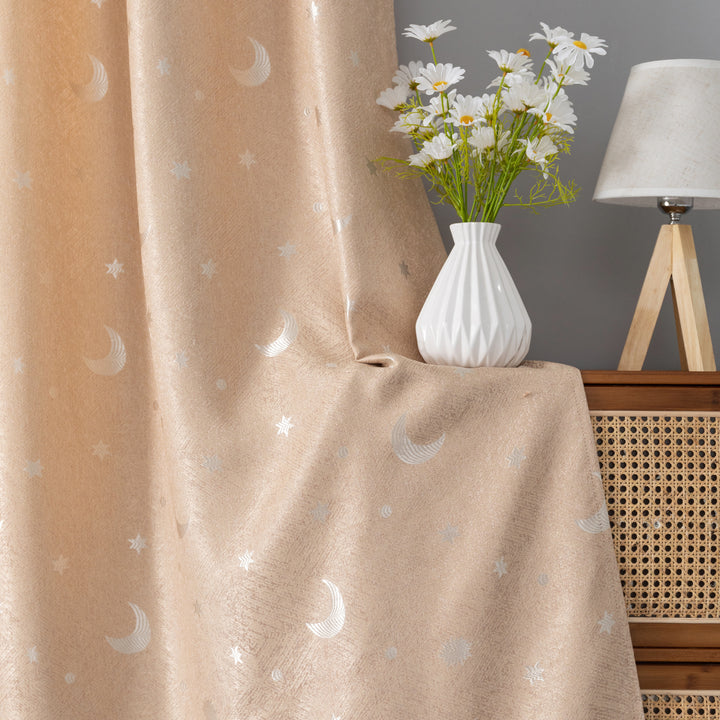 TENDA JACQUARD SEMI OSCURANTE FANTASIA LUNA E STELLE 1 PANNELLO 140X275CM BEIGE