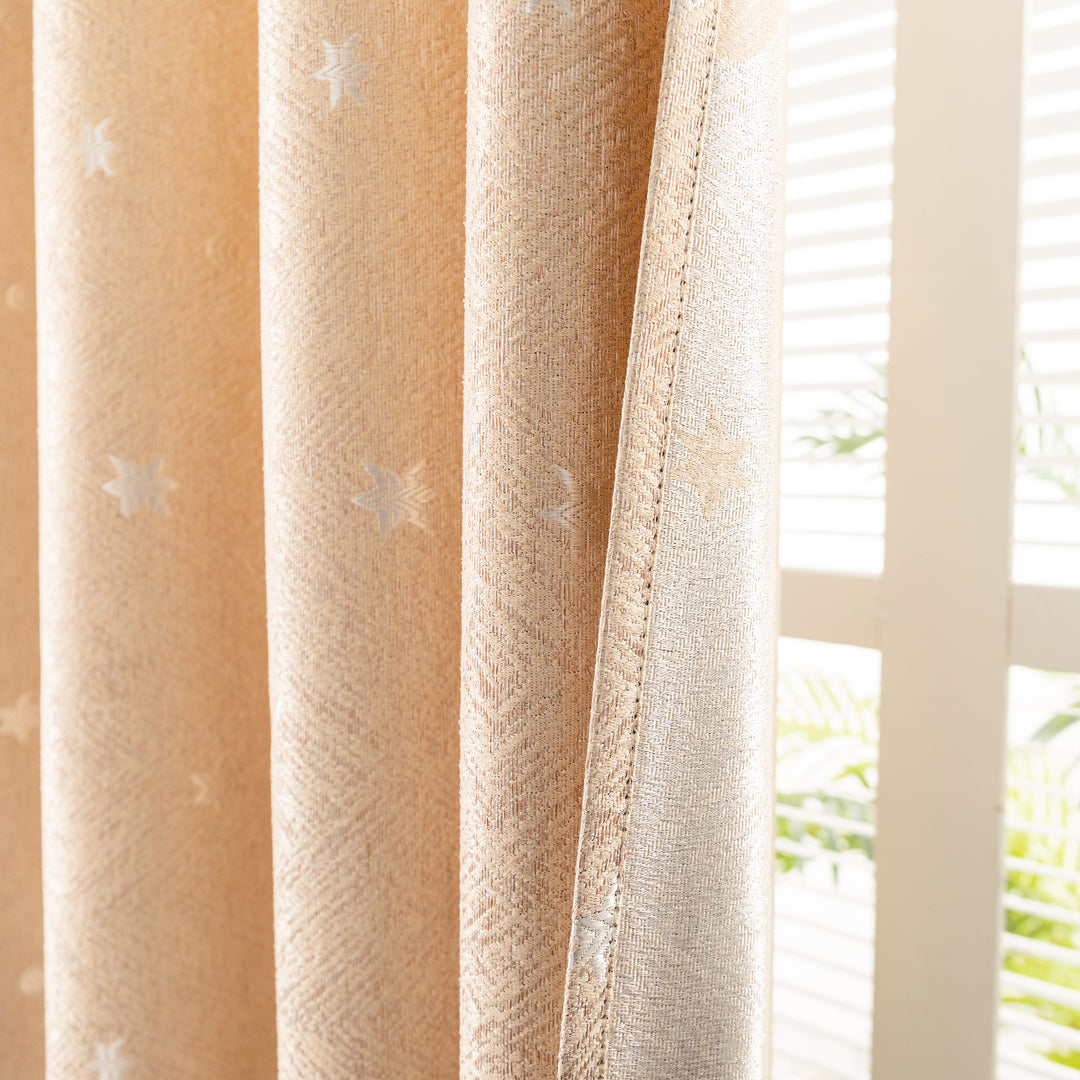 TENDA JACQUARD SEMI OSCURANTE FANTASIA LUNA E STELLE 1 PANNELLO 140X275CM BEIGE