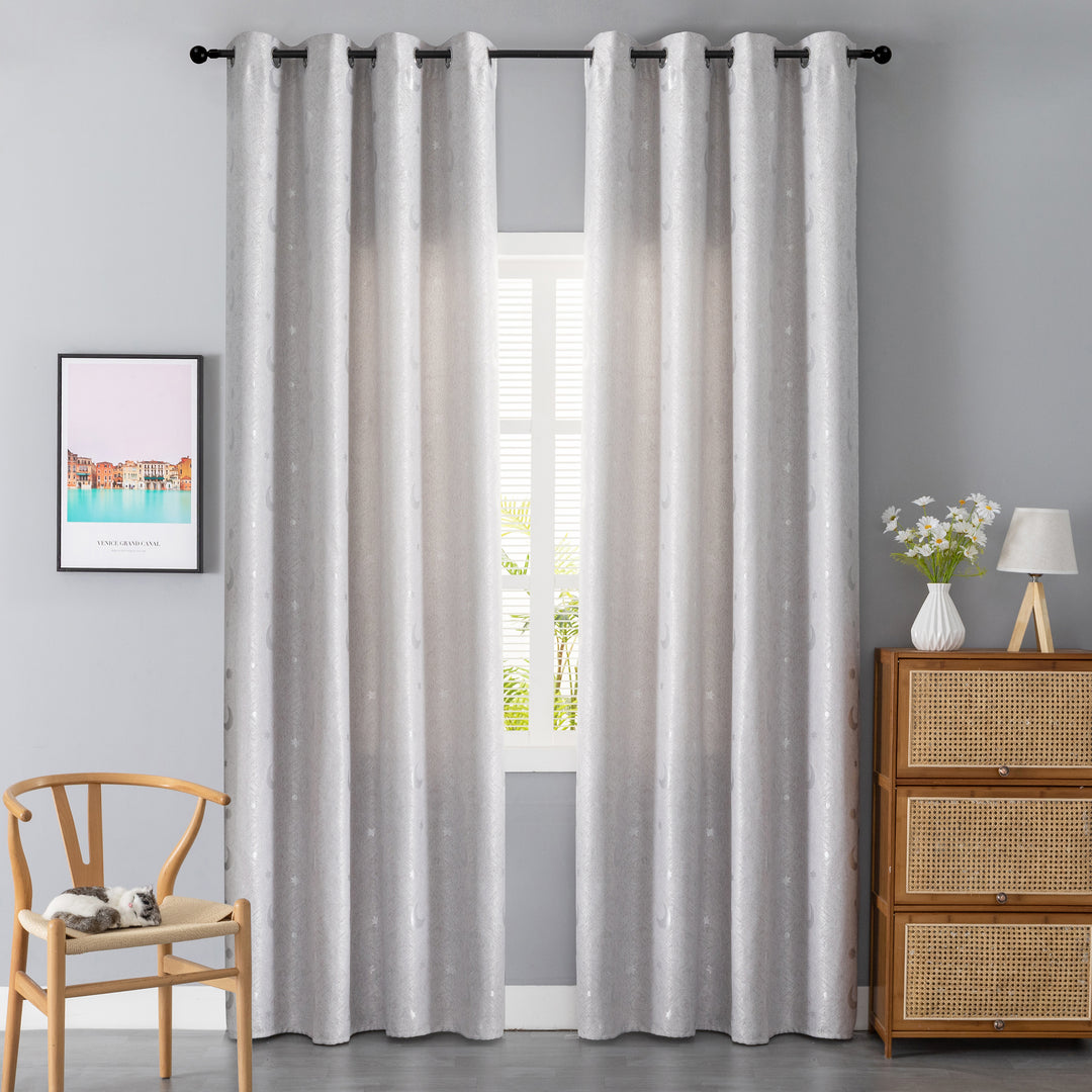 TENDA JACQUARD SEMI OSCURANTE FANTASIA LUNA E STELLE 1 PANNELLO 140X275CM GRIGIO