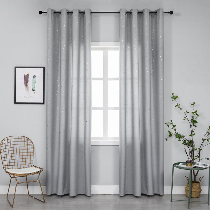 COPPIA TENDE LOLLAND SEMI OSCURANTE FANTASIA STELLINE ARGENTATE 2 PANNELLI 140X290CM GRIGIO