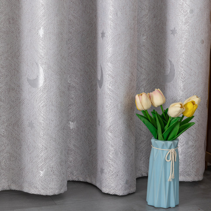 TENDA JACQUARD SEMI OSCURANTE FANTASIA LUNA E STELLE 1 PANNELLO 140X275CM GRIGIO