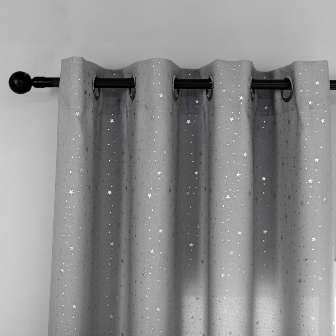 COPPIA TENDE LOLLAND SEMI OSCURANTE FANTASIA STELLINE ARGENTATE 2 PANNELLI 140X290CM GRIGIO