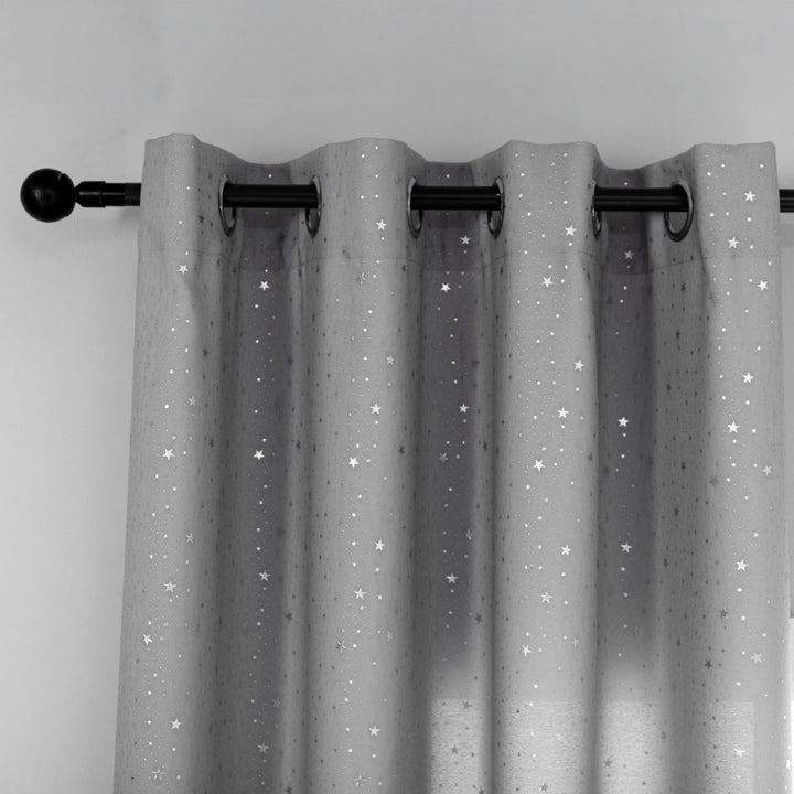 COPPIA TENDE LOLLAND SEMI OSCURANTE FANTASIA STELLINE ARGENTATE 2 PANNELLI 140X290CM GRIGIO