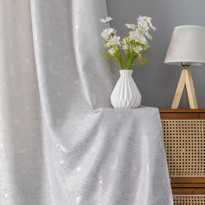 TENDA JACQUARD SEMI OSCURANTE FANTASIA LUNA E STELLE 1 PANNELLO 140X275CM GRIGIO