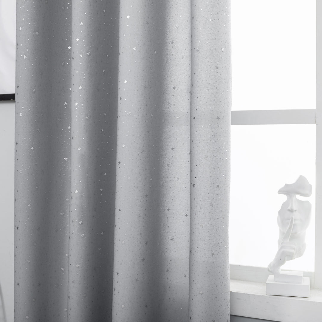 COPPIA TENDE LOLLAND SEMI OSCURANTE FANTASIA STELLINE ARGENTATE 2 PANNELLI 140X290CM GRIGIO